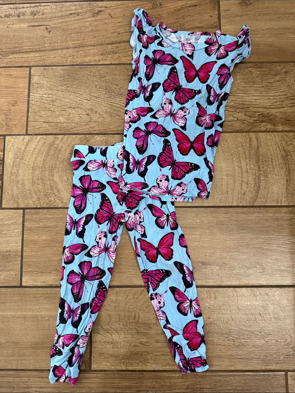 Girls Light Blue and Pink Butterfly Pajama Set